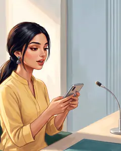 Illustration of Anu, a fictional applicant, speaking into her phone
